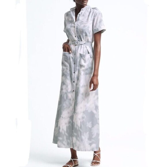 Banana Republic Dresses & Skirts - Banana Republic - Button-Up Maxi Dress Mandarin Collar, XS: Cloud Watercolor
